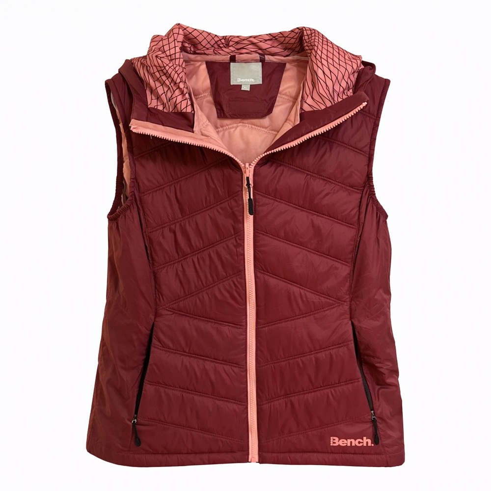 Bench Women’s Quilted Hooded Puffer Vest Burgundy Pink Size XL (M)
